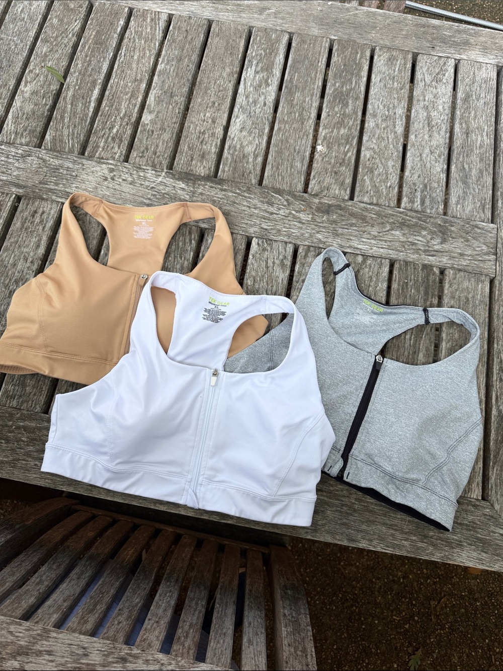TEK gear zip front sports bra  - White & nude & grey three total